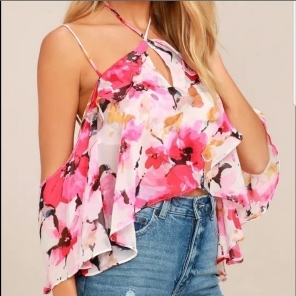 Lulus Cold Shoulder Floral Ruffle Blouse - Picture 4 of 7